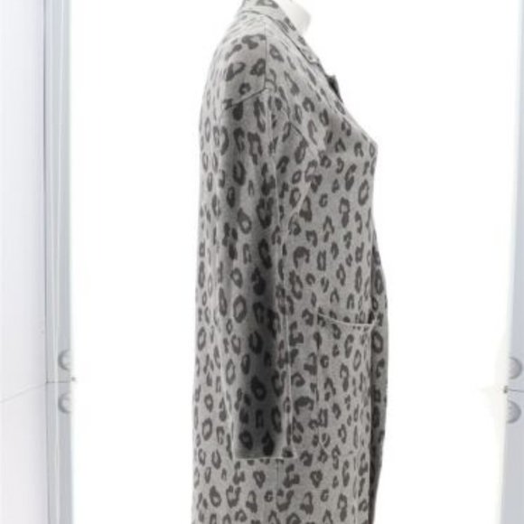 NWT G BY GIULIANA JACQUARD SWEATER KNIT DUSTER‎ CARDIGAN GRAY LEOPARD XS - Picture 7 of 12